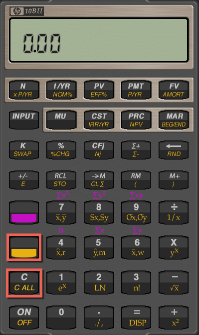 How to clear all work on the HP 10BII
